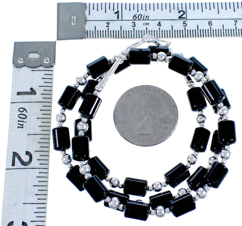 Southwestern Genuine Sterling Silver Onyx Bead Necklace DX117636