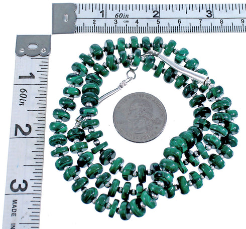 Genuine Sterling Silver Malachite Southwest Bead Necklace DX117647