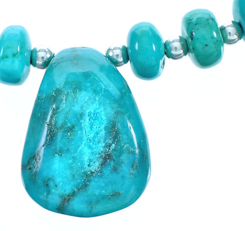 Genuine Sterling Silver Tear Drop Turquoise Southwest Bead Necklace DX117667