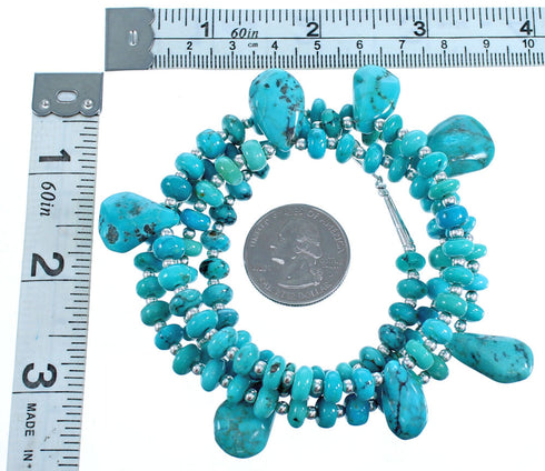 Genuine Sterling Silver Tear Drop Turquoise Southwest Bead Necklace DX117667