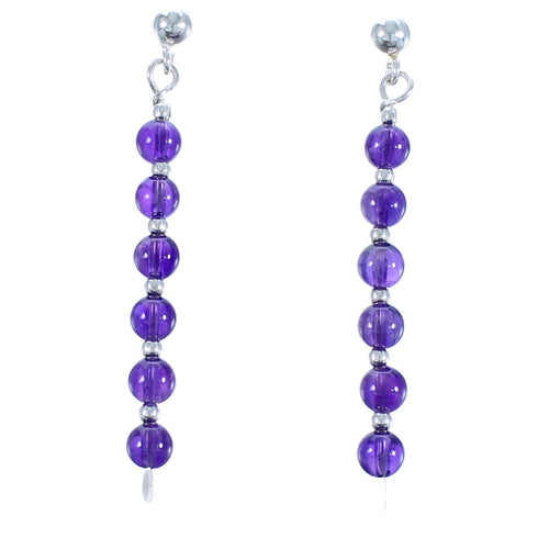 Genuine Sterling Silver Amethyst Bead Post Dangle Earrings DX117752