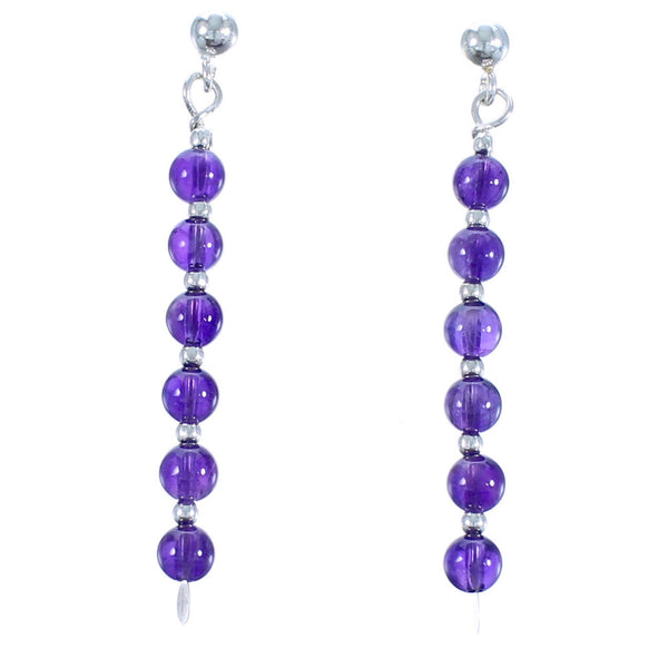Genuine Sterling Silver Amethyst Bead Post Dangle Earrings DX117752