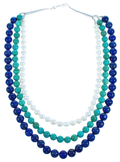 Authentic Sterling Silver Multicolor 3-Strand Bead Necklace RX117560