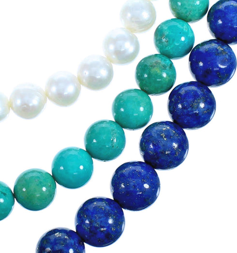 Authentic Sterling Silver Multicolor 3-Strand Bead Necklace RX117560