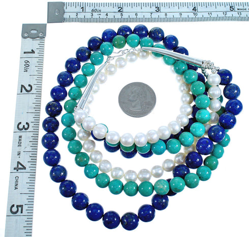 Authentic Sterling Silver Multicolor 3-Strand Bead Necklace RX117560