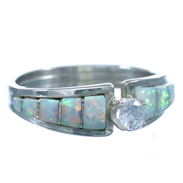Opal Genuine Sterling Silver CZ Zuni Jewelry Ring Size 7-1/4 JX127093