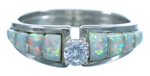 Opal And Sterling Silver CZ Zuni Ring Size 10 RX117569