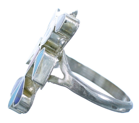 Zuni Indian Multicolor Thunderbird Genuine Sterling Silver Ring Size 7-1/2 RX117593