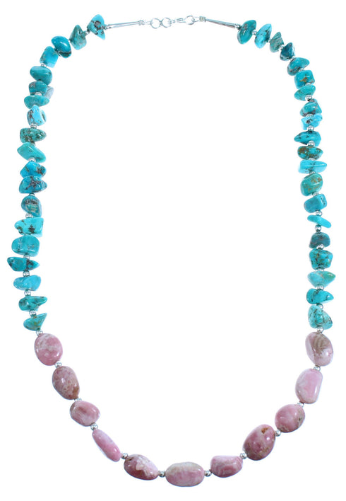 Rhodochrosite Turquoise Southwest Sterling Silver Bead Necklace RX117845