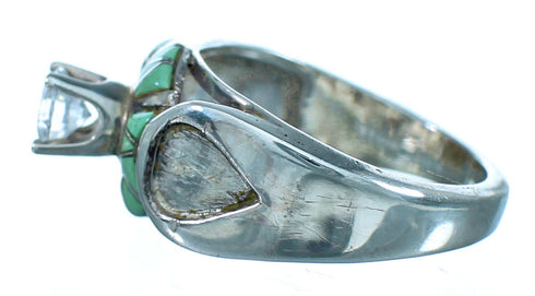 Authentic Sterling Silver Cubic Zirconia Turquoise Inlay Wedding Ring Size 6-1/2 RX118028