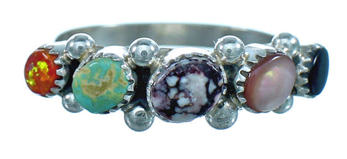Genuine Sterling Silver Zuni Multicolor Ring Size 6-1/2 RX118047