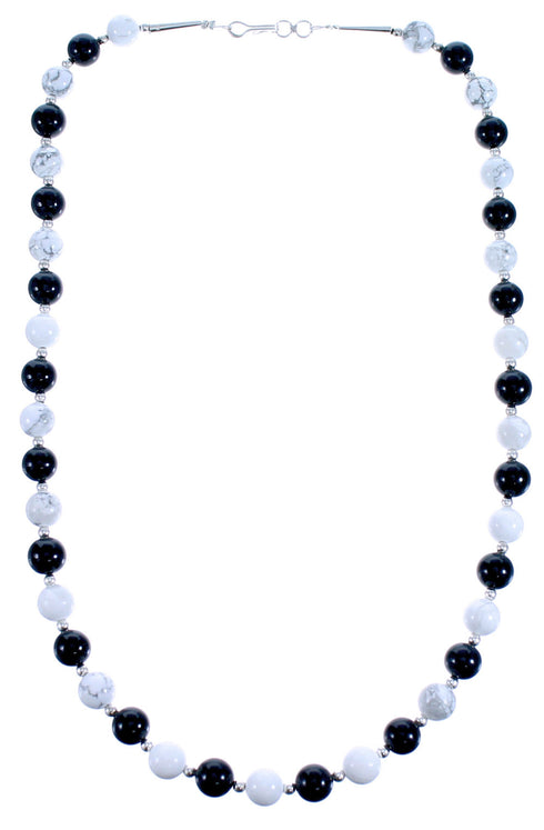 Southwest Howlite and Onyx Sterling Silver Bead Necklace DX117795