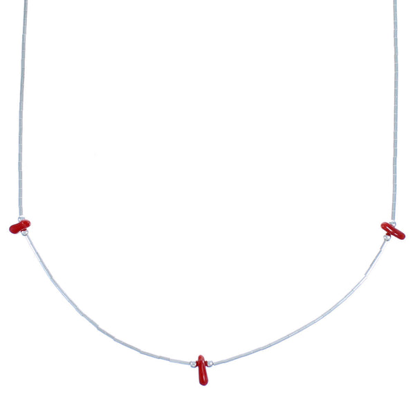 Liquid Sterling Silver Coral Bead Necklace DX117811