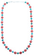 Southwest Turquoise and Pink Coral Sterling Silver Bead Necklace DX117798