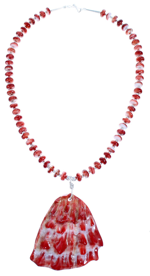 Genuine Sterling Silver Red Oyster Shell Bead Necklace DX117835
