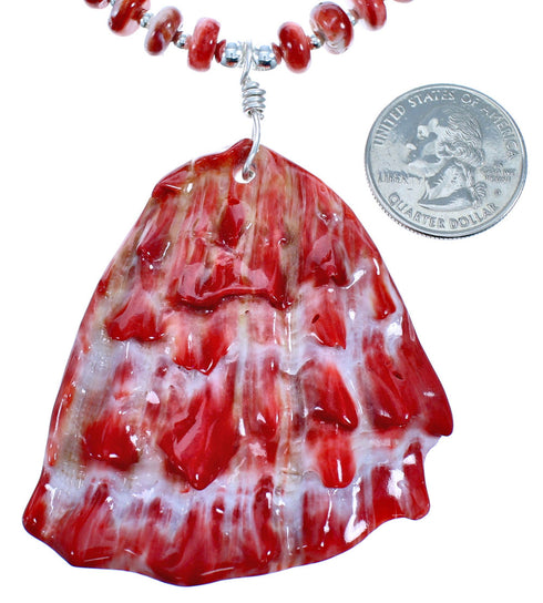 Genuine Sterling Silver Red Oyster Shell Bead Necklace DX117835