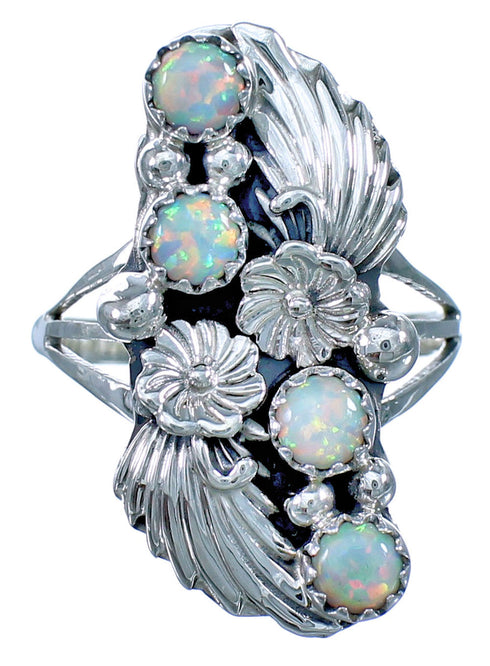 Genuine Sterling Silver Native American Opal Flower Ring Size 5-3/4 CS117999