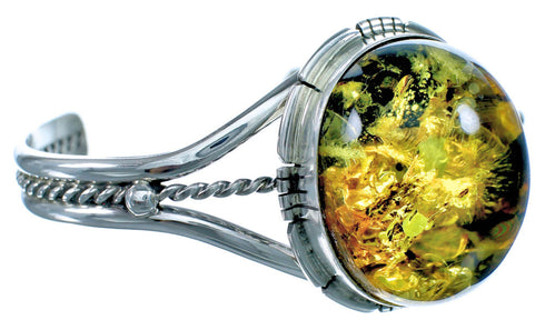 Genuine Sterling Silver Navajo Amber Cuff Bracelet EA118242