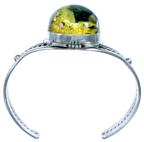 Genuine Sterling Silver Navajo Amber Cuff Bracelet EA118242