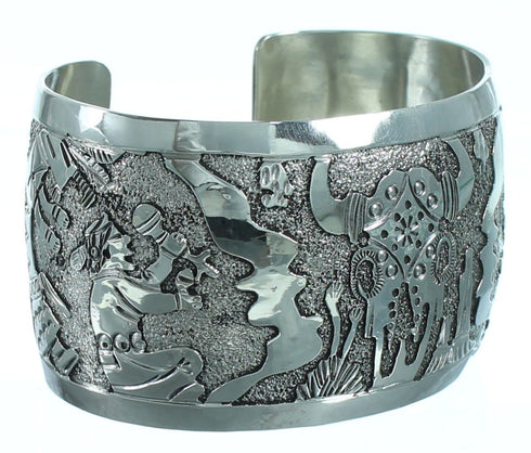 Native American Sterling Silver Story Teller Cuff Bracelet EA118175