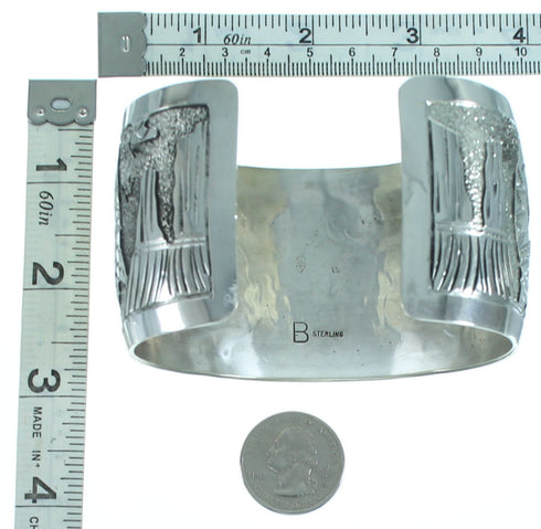 Native American Sterling Silver Story Teller Cuff Bracelet EA118175