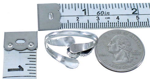 Sterling Silver Navajo Turquoise Coral Flower Leaf Adjustable Ring Size 10, 11, 12 BX118394