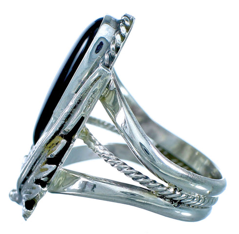 Onyx Sterling Silver Scalloped Leaf Navajo Ring Size 5-1/4 BX118423