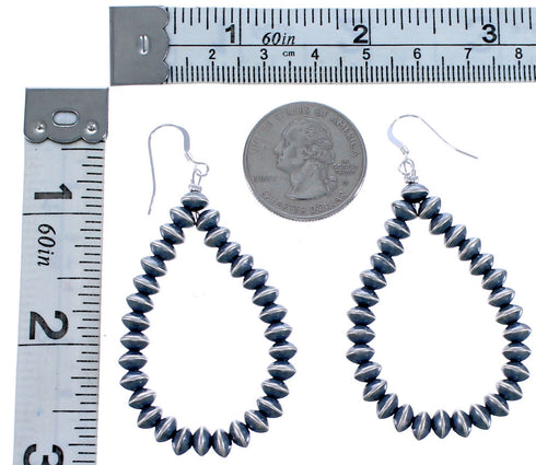 Navajo Old Pawn Sterling Silver Tear Drop Rondelle Bead Hook Dangle Earrings CB118564