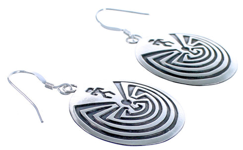 Navajo Man In A Maze Genuine Sterling Silver Hook Dangle Earrings CB118594