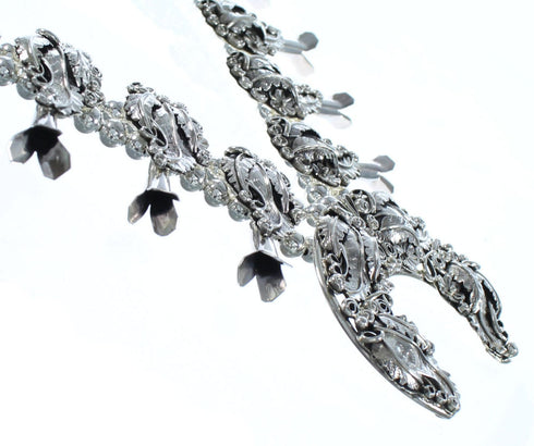 Sterling Silver Flower and Scalloped Leaf Navajo Squash Blossom Necklace Set CB118520