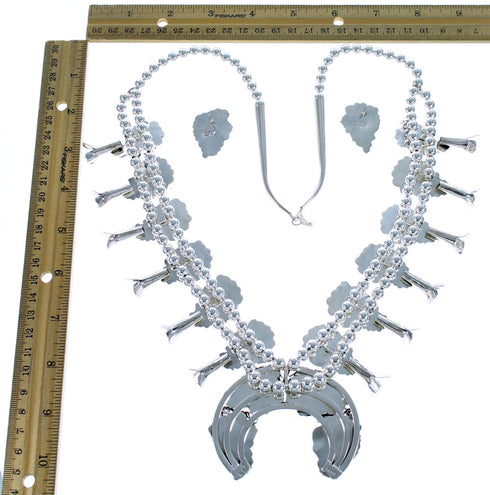 Sterling Silver Flower and Scalloped Leaf Navajo Squash Blossom Necklace Set CB118520