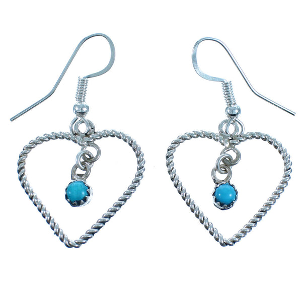 Turquoise Twisted Sterling Silver Heart Navajo Hook Dangle Earrings CB118446
