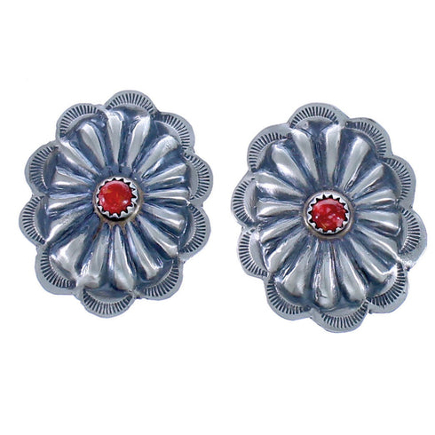 Authentic Sterling Silver Concho Red Oyster Shell Post Earrings EA118267