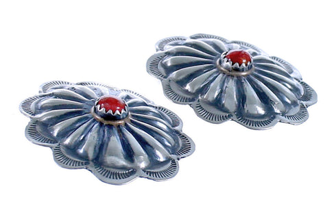 Authentic Sterling Silver Concho Red Oyster Shell Post Earrings EA118267