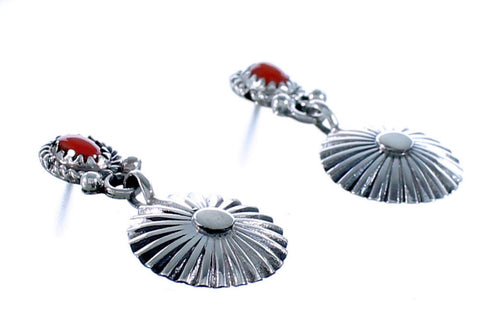 Sterling Silver Navajo Coral Post Dangle Earrings EA118271