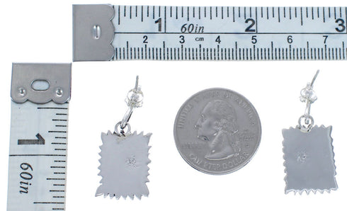 Navajo Patterned Coral and Sterling Silver Post Dangle Earrings CB118275