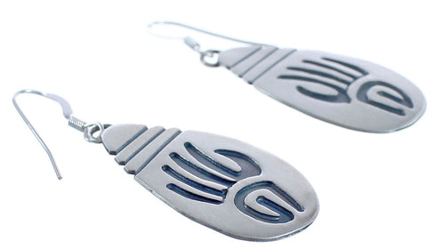 Navajo Bear Paw and Water Wave Sterling Silver Hook Dangle Earrings CB118279