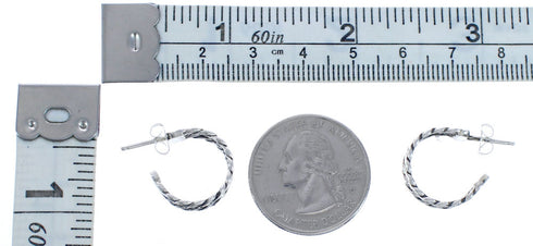 Navajo Twisted Sterling Silver Post Hoop Earrings CB118282