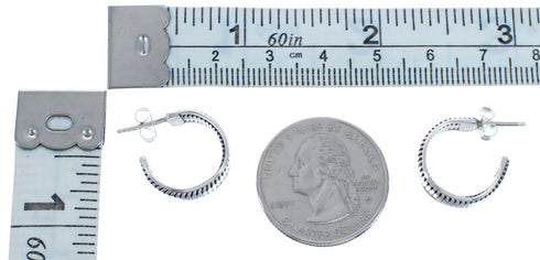 Navajo Patterned Sterling Silver Post Hoop Earrings CB118283