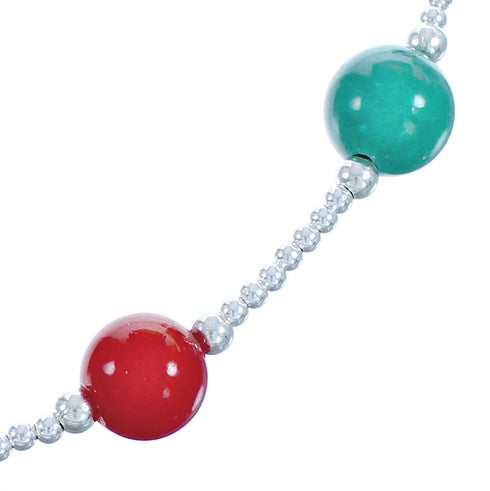 Sterling Silver Turquoise And Coral Bead Necklace BX118696
