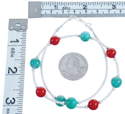 Sterling Silver Turquoise And Coral Bead Necklace BX118696