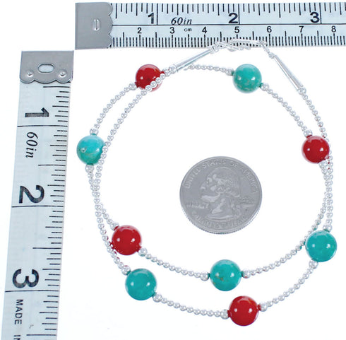 Coral Turquoise Sterling Silver Bead Necklace BX118701