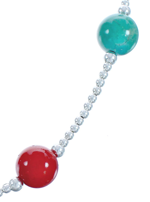 Sterling Silver Coral Turquoise Bead Necklace BX118705