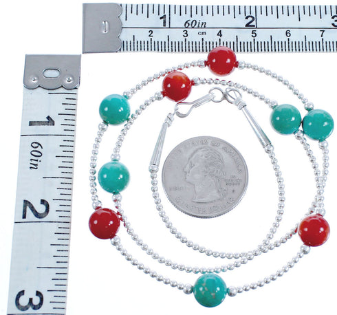 Sterling Silver Coral Turquoise Bead Necklace BX118705