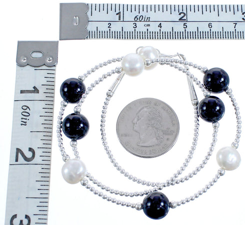 Sterling Silver Onyx Fresh Water Pearl Bead Necklace BX118713