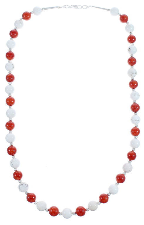 Sterling Silver Howlite And Pink Coral Bead Necklace BX118729