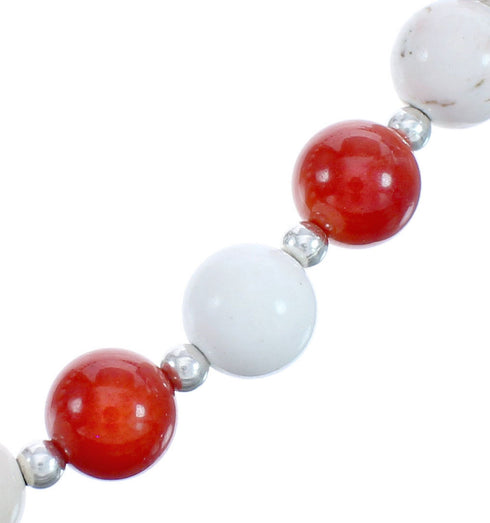Sterling Silver Howlite And Coral Bead Necklace BX118728