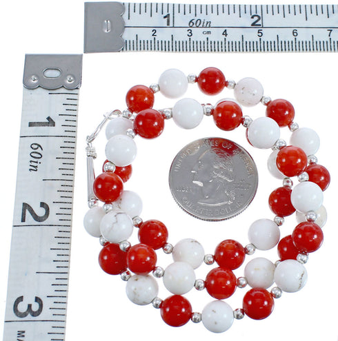 Sterling Silver Howlite And Coral Bead Necklace BX118728