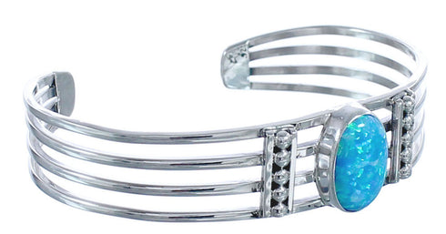 Blue Opal Genuine Sterling Silver Navajo Cuff Bracelet CB118297
