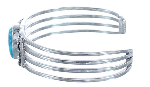 Blue Opal Genuine Sterling Silver Navajo Cuff Bracelet CB118297